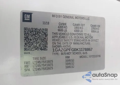 2019 Chevrolet Express 3500 Lt from USA, damaged, VIN 1GAZGPFG0K1178867